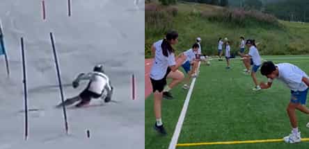 Professional ski race camp combining dry-land agility workouts and on-snow alpine training